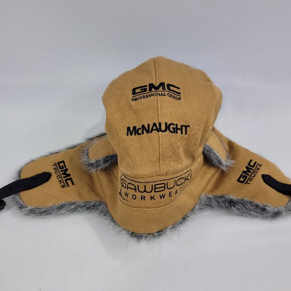 GMC Trucks Sawbuck Workwear Choko Vintage Aviator Trapper Faux Fur Winter Hat - Picture 2 of 3